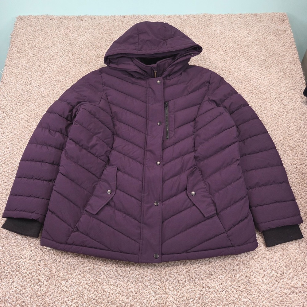 Swiss Tech Full Zip Snow Puffer Jacket Deep Purple W/ Hood Women's Size XL 16-18